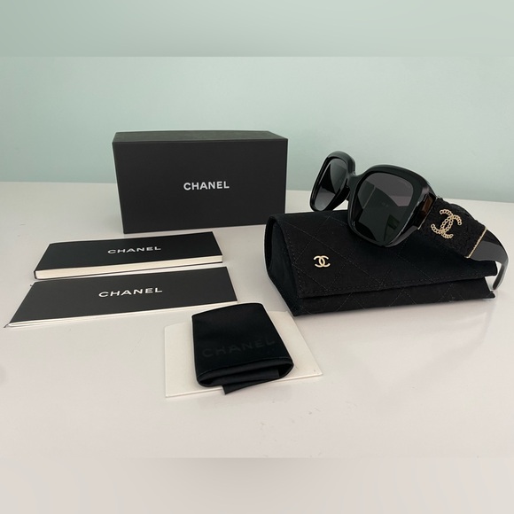 CHANEL Square Sunglasses Acetate & Tweed 5512-A Black Gold NEW main image 14